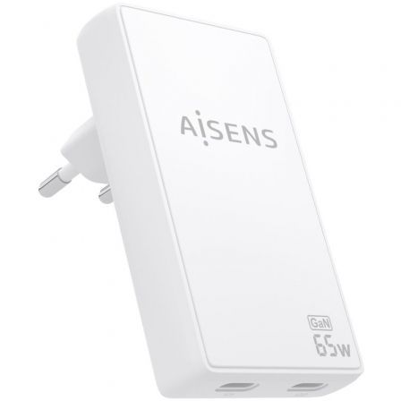 Aisens de Pared GaN ASCH-65W2P077-W/ 2xUSB Tipo-C/ 65W Blanco