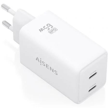 AISENS - CARGADOR GaN 65W, 2xUSB-C PD3.0 QC4.0, BLANCO