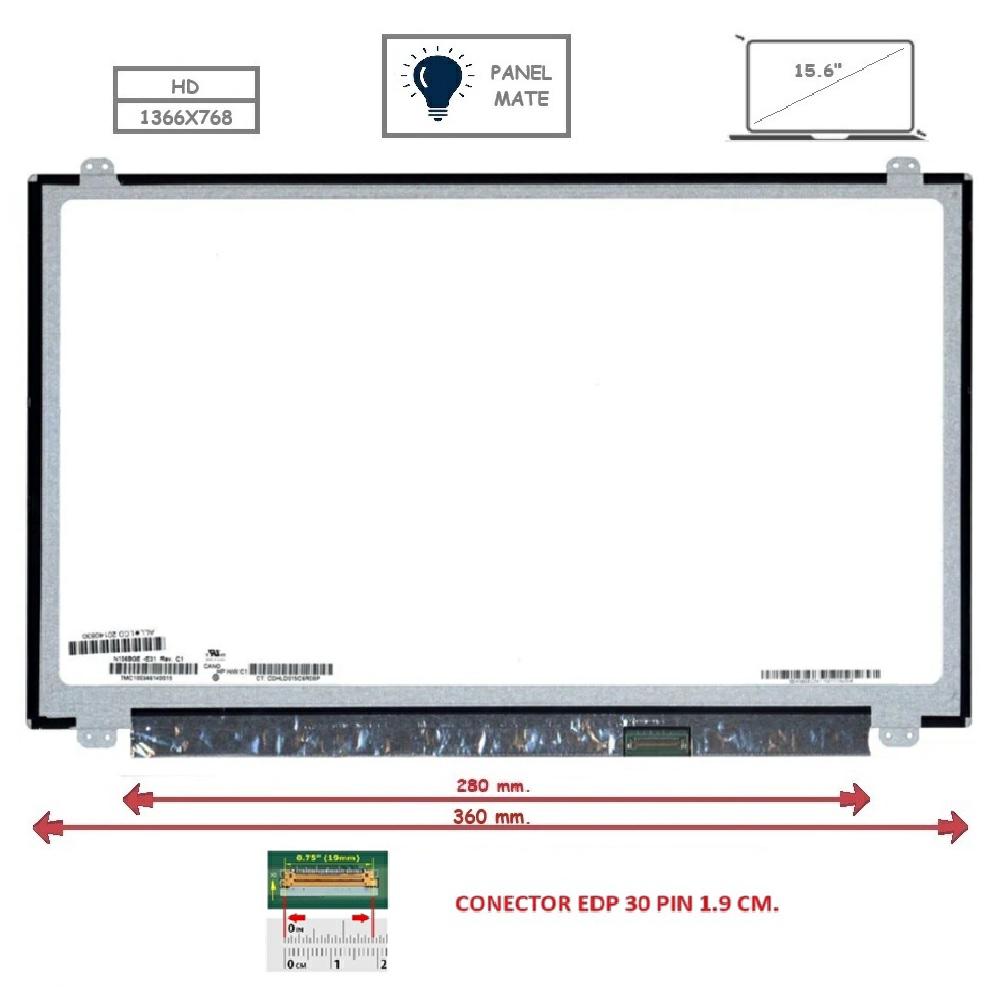 Pantalla compatible para portátil LED 15.6\" SLIM 30 Pines HD Con Brackets Ancho 360 mm. Mate