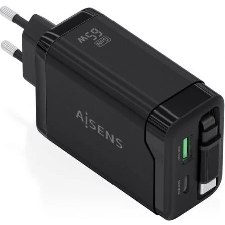 Aisens de Pared GaN ASCH-65W3P071-BK/ 1xUSB Tipo-C/ 1xUSB/ 65W Negro