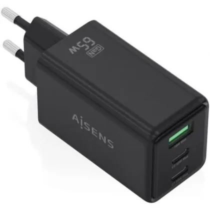 Aisens de Pared GaN ASCH-65W3P073-BK/ 2xUSB Tipo-C/ 1xUSB/ 65W Negro