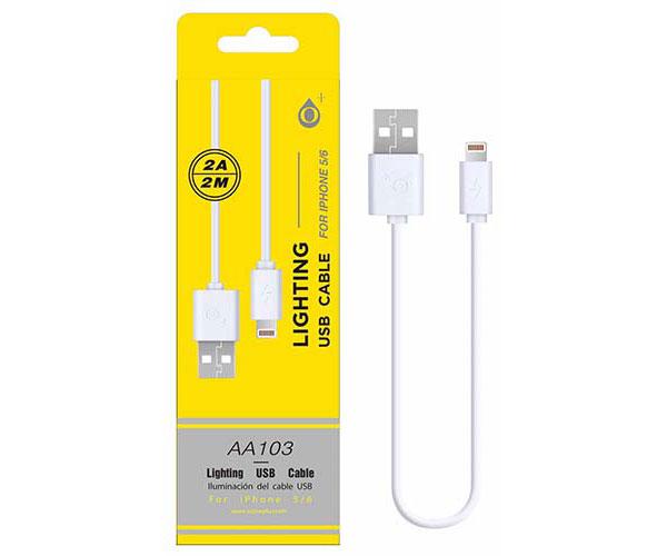 Cable datos USB 2.0 a Lightning IPhone 5-12 / 2m / 2.4a / AA103 / Blanco / One+