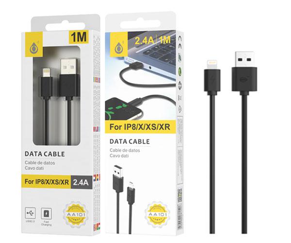 Cable datos USB 2.0 a Lightning IPhone 5-14 / 1m / 3.4a / AA101 / Negro / One+