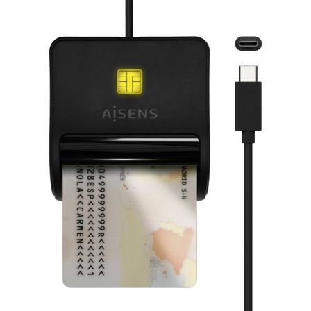 Aisens Lector de Dni USB Tipo-C ASCR-SN03C-BK/ USB Tipo-C Negro