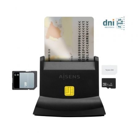 Aisens Lector de Dni y Tarjetas ASCR-SN04CSD-BK/ USB Tipo-C Negro