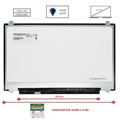 Generica Pantalla compatible para LED 17.3\" Slim 30 Pines Full HD Mate