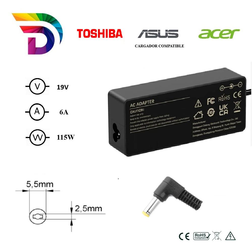 Dayma Cargador compatible para Acer / ASUS / Toshiba 115W 19V 6A 5.5x2.5 mm