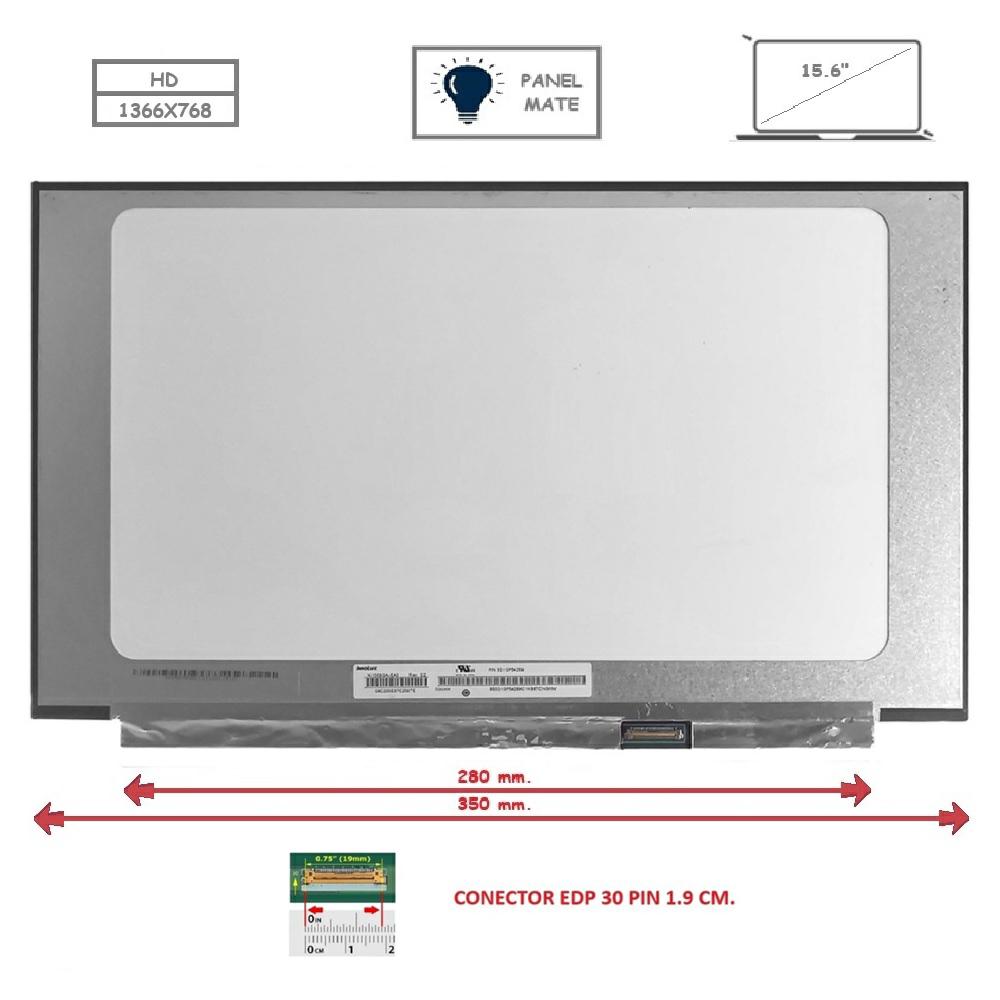 Pantalla compatible para portátil LED 15.6\" SLIM 30 Pines HD Sin Brackets Ancho 350 mm. Mate