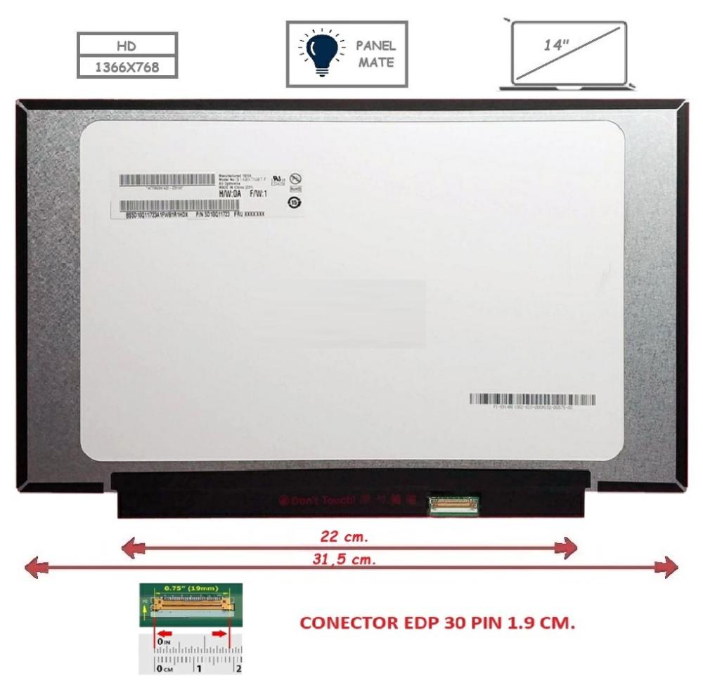 Pantalla compatible para portátil LED 14\" SLIM 30 Pines HD sin Brackets Mate
