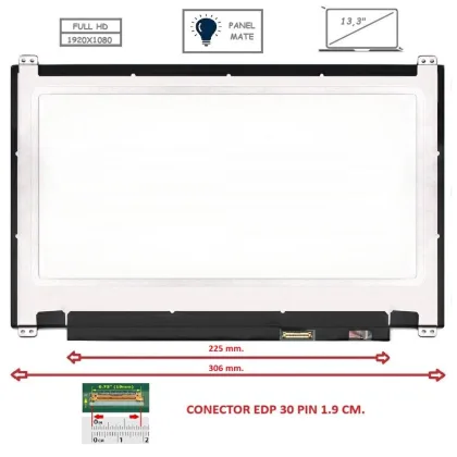 Generica Pantalla compatible para LED 13.3\" Slim 30 Pines Full HD con Brackets Mate