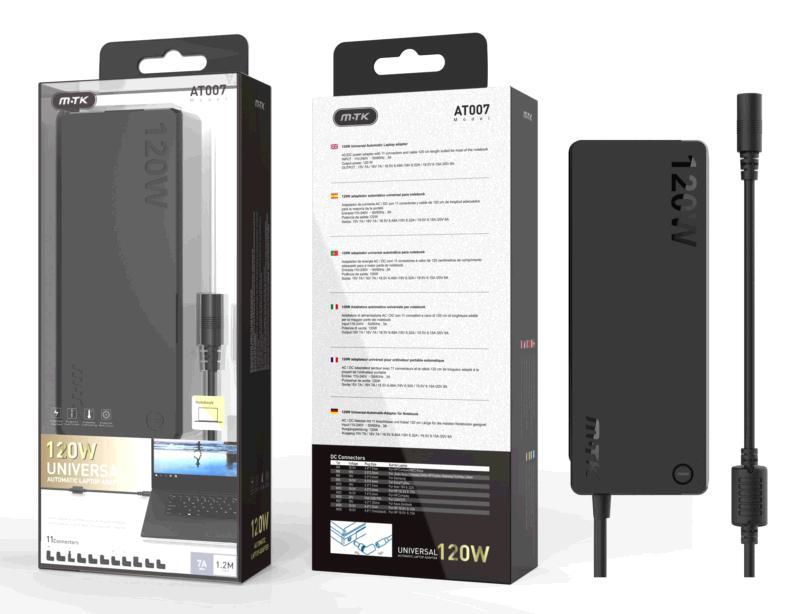 Cargador para portátil universal automático 120W / 11 conectores / 1.2m / AT007 / Mtk