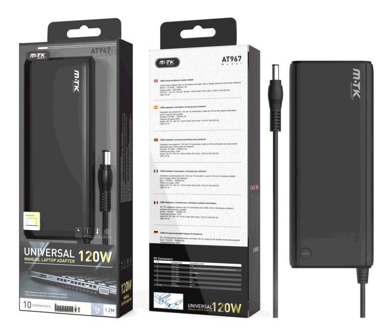 Cargador para portátil universal manual 120W / 10 conectores / 1.2m / AT967 / Mtk