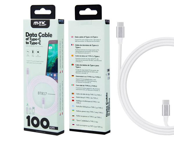 Cable datos Type-C M/M / 1m / 5a / PD 25w / Carga rapida /  BT817 / Blanco / One+