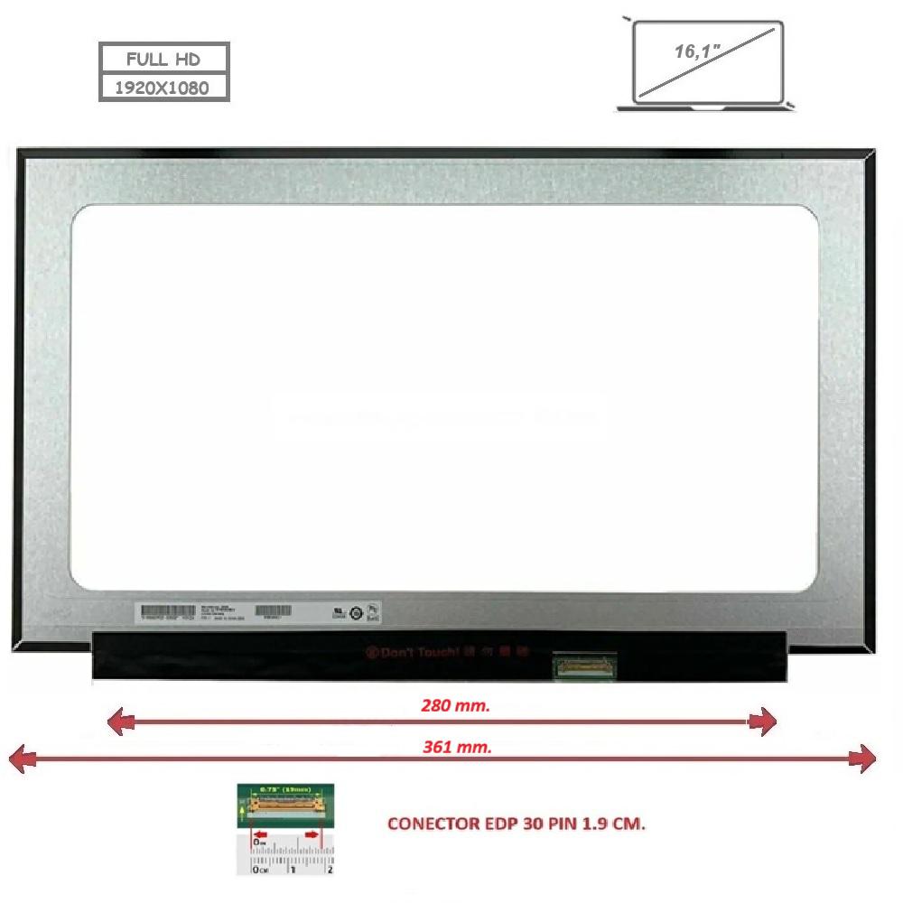 Pantalla compatible para portátil LED 16.1\" SLIM 30 Pines FULL HD Sin Brackets