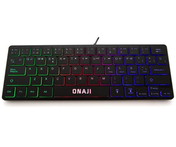 Teclado Gaming TKL Onaji KII / Iluminacion Led Rainbow / 64 teclas / Diseño Slim / Silencioso / Negro