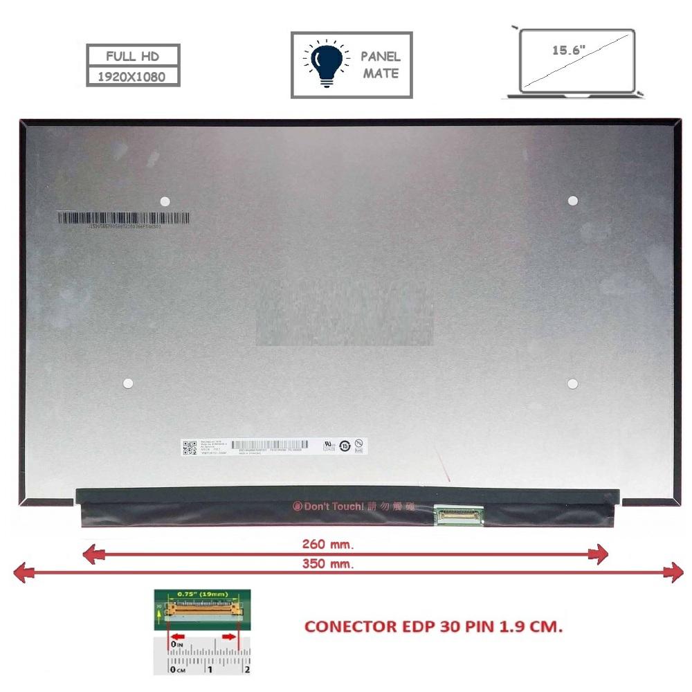 Pantalla compatible para portátil LED 15.6\" SLIM 30 Pines FULL HD Sin Brackets Inverter 260-280mm. Mate
