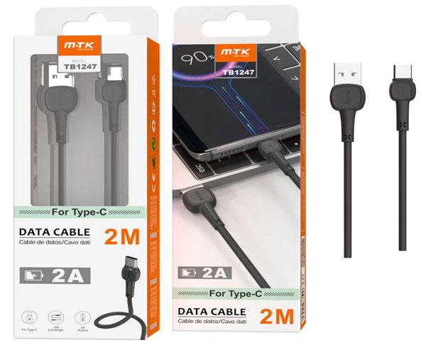 Cable Datos USB 2.0 a Type-C / 2m / 2.4a / TB1247 / Negro / One+