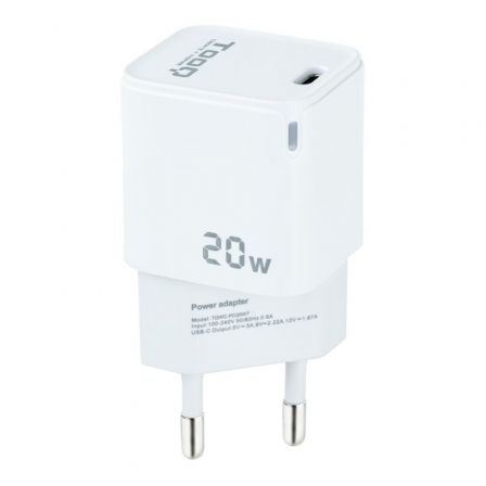 Cargador de Pared TooQ TQWC-PD20WT/ 1xUSB Tipo-C/ 20W Blanco