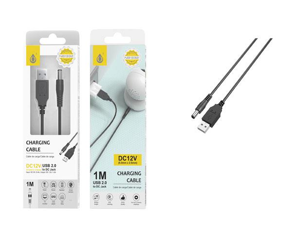 Cable de carga USB con conector jack DC 12V / 2a / 5.5x2.5mm / NB1332 / Negro