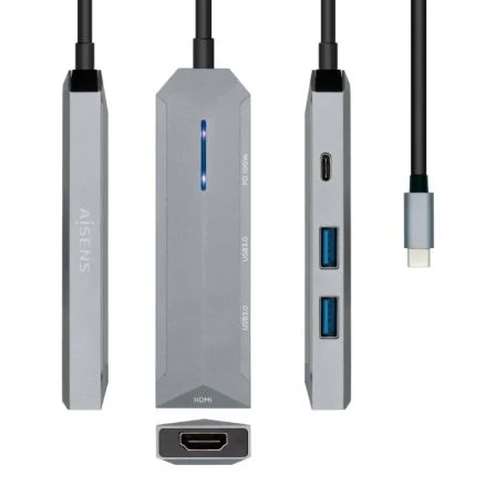 Aisens Docking USB Tipo-C ASUC-4P002-GR/ 1xHDMI 4K/ 2xUSB/ 1xUSB Tipo-C Pd Gris
