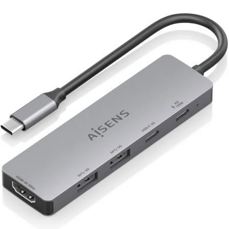 Aisens Docking USB Tipo-C ASUC-5P028-GR/ 1xHDMI 4K/ 2xUSB/ 2xUSB Tipo-C/ 1xUSB Tipo-C Pd Gris