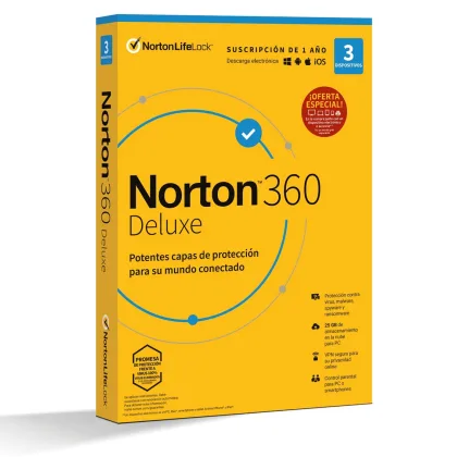 Norton Antivirus deluxe 25gb español 1 usuario 3 dispositivos 1 año en caja rsp mm gum