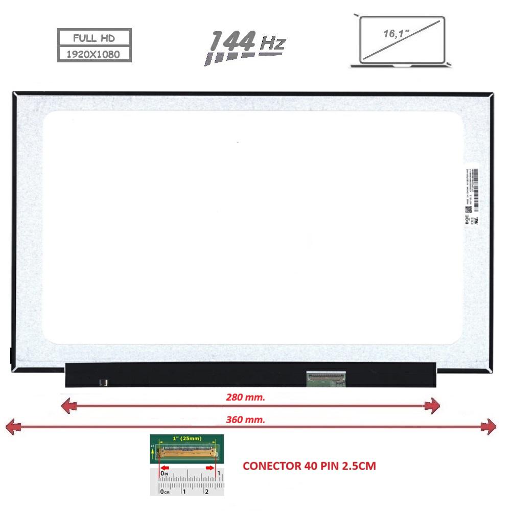 Pantalla compatible para portátil LED 16.1\" SLIM 40 Pines FULL HD Sin Brackets 144 Hz