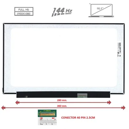 Generica Pantalla compatible para LED 16.1\" Slim 40 Pines Full HD Sin Brackets 144 Hz
