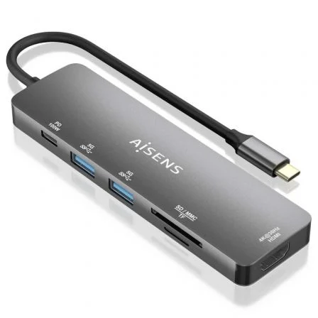 Aisens Docking USB Tipo-C ASUC-6P016-GR/ 1xHDMI 4K/ 2xUSB/ 1xLector Tarjetas/ 1xUSB Tipo-C… Gris