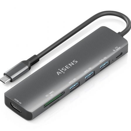 Aisens Docking USB Tipo-C ASUC-7P025-GR/ 1xHDMI 4K/ 3xUSB/ 1xUSB Tipo-C Pd/ 1xLector… Gris