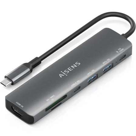 Aisens Docking USB Tipo-C ASUC-7P026-GR/ 1xHDMI 4K/ 2xUSB/ 1xUSB Tipo-C / 1xUSB Tipo-C Pd/… Gris