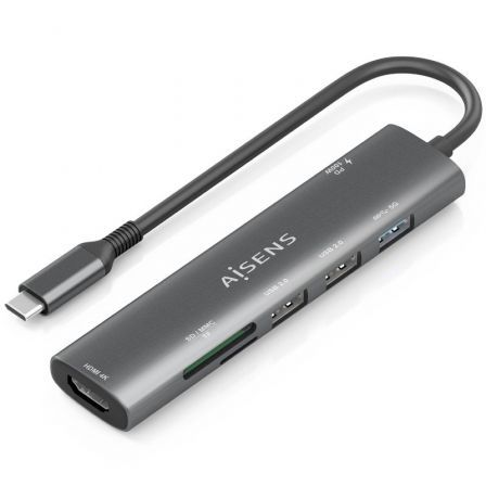 Aisens Docking USB Tipo-C ASUC-7P027-GR/ 1xHDMI 4K/ 3xUSB/ 1xUSB Tipo-C Pd/ 1xLector… Gris