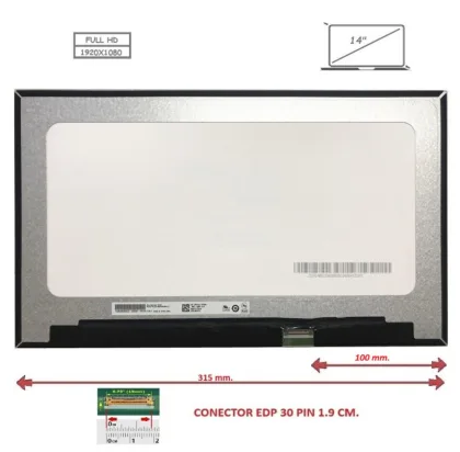 Generica Pantalla compatible para LED 14\" Slim 30 Pines Full HD Sin Brackets Sin Reborde
