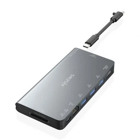 Aisens Docking USB Tipo-C ASUC-8P015-GR/ 1xHDMI 4K/ 3xUSB/ 1xRJ45/ 1xLector Tarjetas /… Gris
