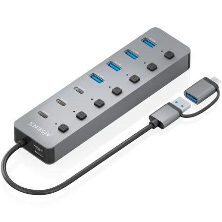Aisens Hub USB Tipo-C + USB 3.1 ASUC-8P043-GR/ 4xUSB/ 3xUSB Tipo-C/ 1xUSB Tipo-C Pd Gris