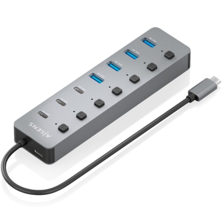 Aisens Hub USB Tipo-C 3.2 ASUC-8P044-GR/ 4xUSB/ 3xUSB Tipo-C/ 1xUSB Tipo-C Pd Gris