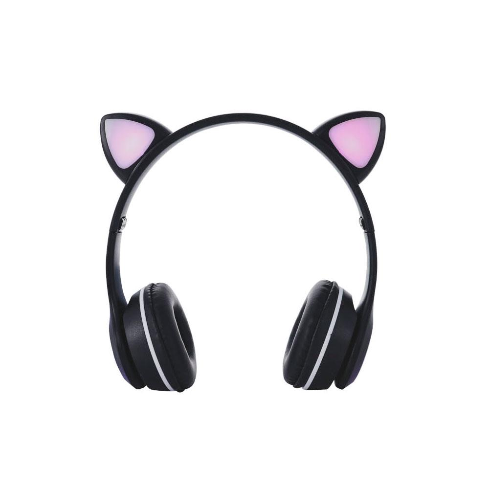 Auriculares Bluetooth Nc3228 Orejas de Gato Negro / 250Mah / MP3 / Fm / MicroSd / Iluminacion Led / One+