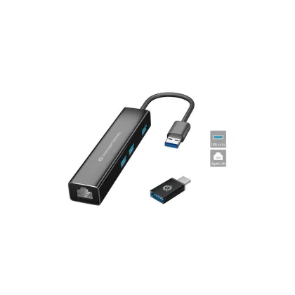 Conceptronic Hub Type-C a 3x USB 3.0 + Ethernet Gigabit – USB-C / RJ45