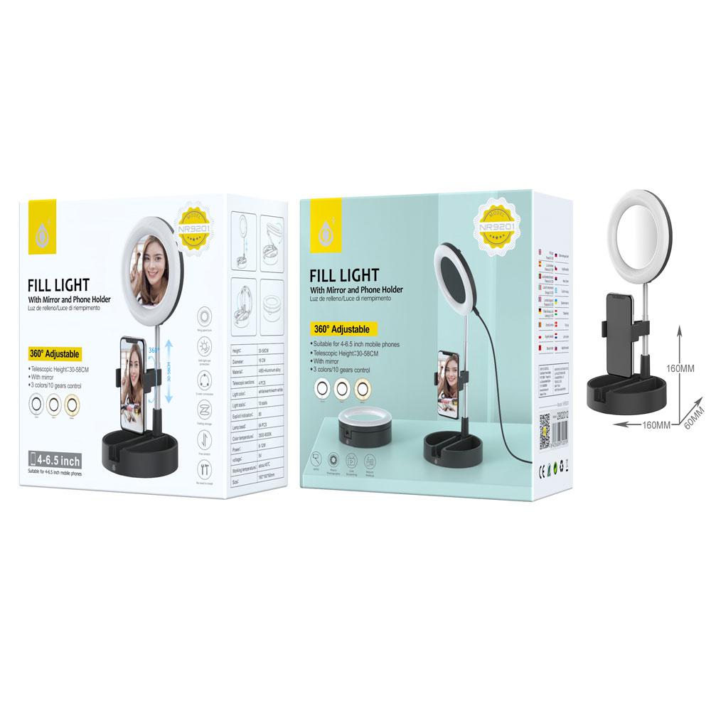 Anillo de Luz led de mesa / Espejo / NR9201 / Negro / Soporte Flexibles Movil / One+