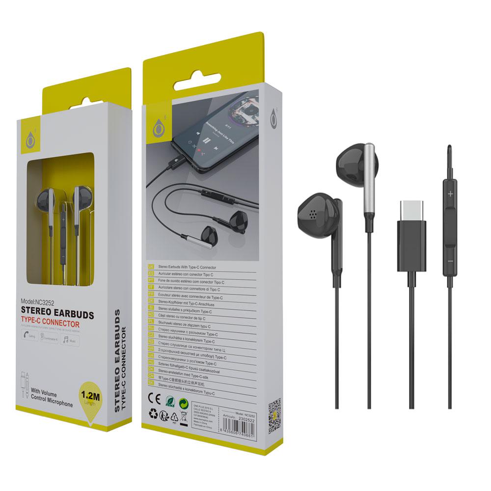 Auriculares + Micro NC3252 / Conexion Type-C / 1.2m / Negro / One+ / 2302522