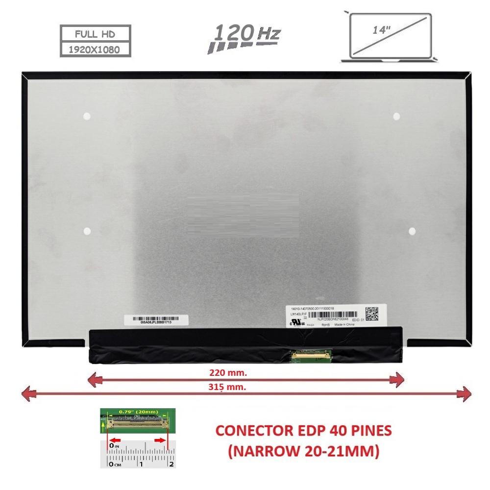 Pantalla compatible para portátil LED 14\" SLIM 40 Pines FULL HD Sin Brackets 120 Hz