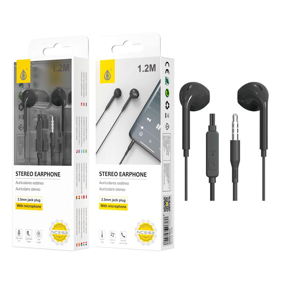 Auriculares con Micro intrauditivos NC3162  Speedy / Sin silicona / Boton control / 1.2m / Negro / One+