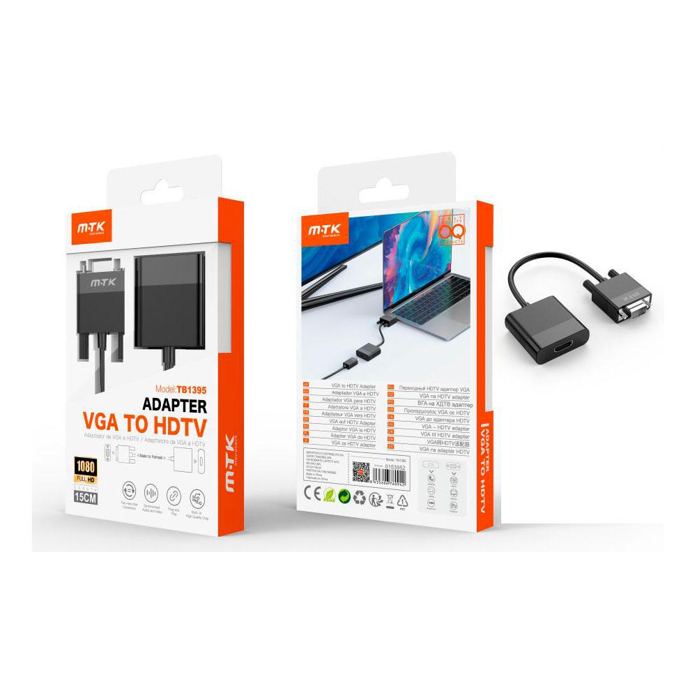 Adaptador video VGA a HDMI / 1080p / 15cm / Negro / TB1395 / Mtk / 0153952