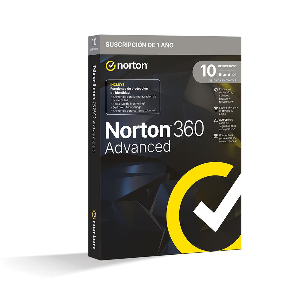 Antivirus Norton 360 Advanced 200Gb / 1 Usuario / 10 Dispositivos / 1 Año / Box / 21468803