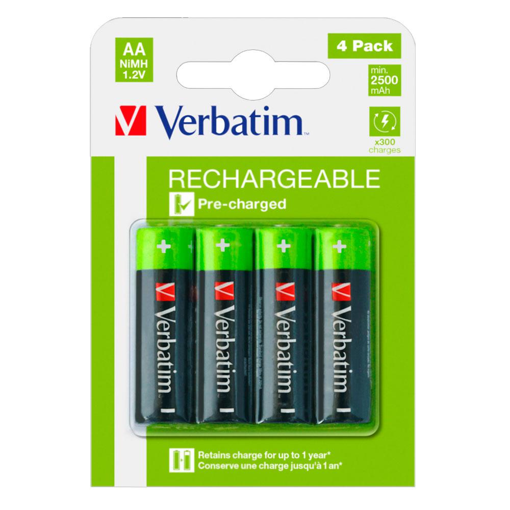 Pilas Recargables Verbatim AA HR06 / 2.500mAh NiMh / 1.2V / LR06 / Pack 4 uds / 49517