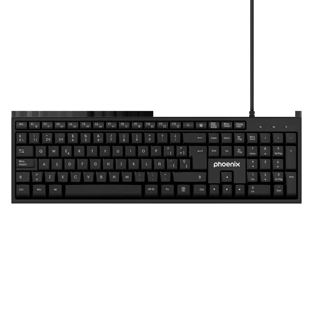 Teclado Multimedia USB Phoenix K100 / Resistente a salpicaduras / Negro