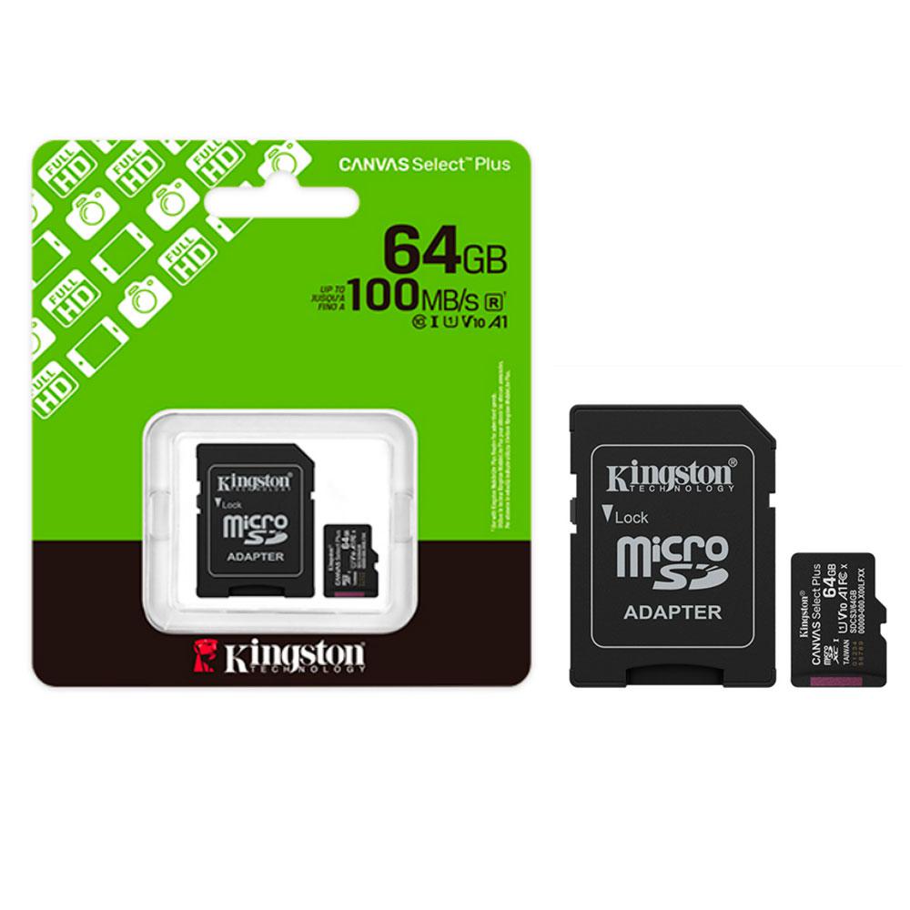 Micro sd xc Kingston uhs-i 64Gb Canvas Select Plus Gen3 100mb/s clase 10 / A1 / con adaptador SDCS3/64GB