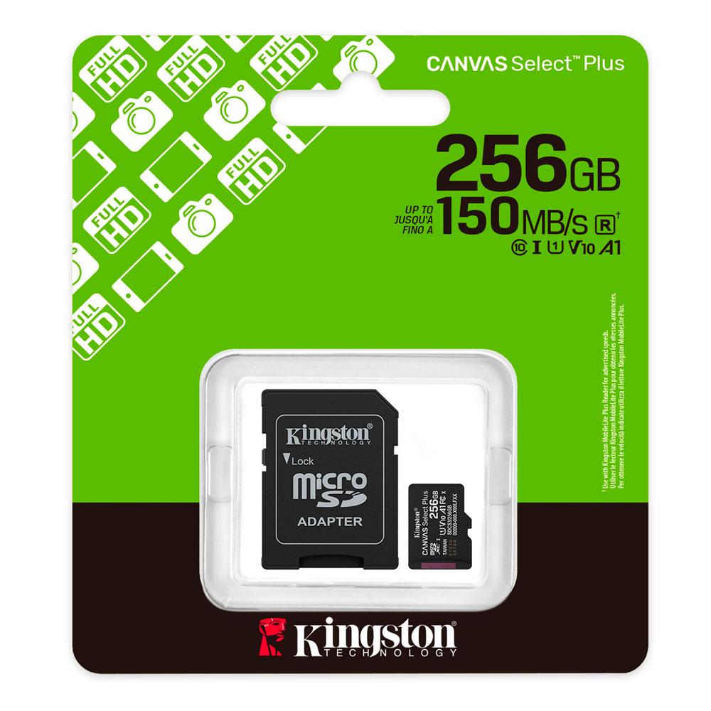 Micro sd xc Kingston uhs-i 256Gb Canvas Select Plus Gen3 150mb/s clase 10 / A1 / con adaptador SDCS3/256GB