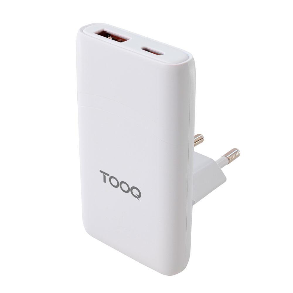 Cargador de red Usb + Type-C / GaN 65W / PD+ QC / Blanco / Adaptador de viaje / TQWC-GANSL65W1A1C / Tooq