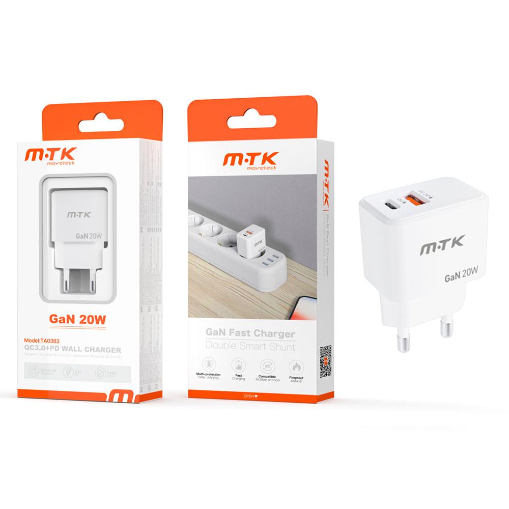 Cargador de red Usb QC3.0 + Type-C / GAN 20W / Blanco / TA0383 / MTK / 0053831